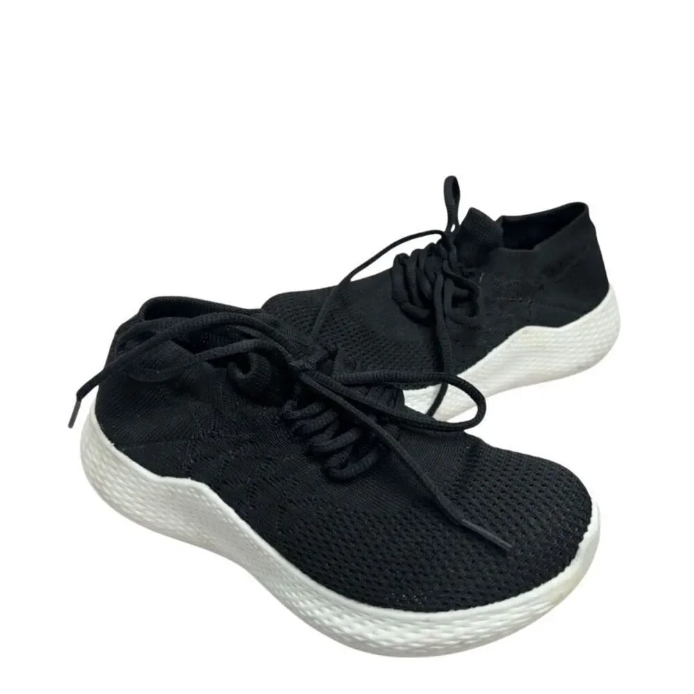 J/Slides Sneakers Womens Size‎ 5.5 Black Stretch Knit Upper Lace Up Shoes